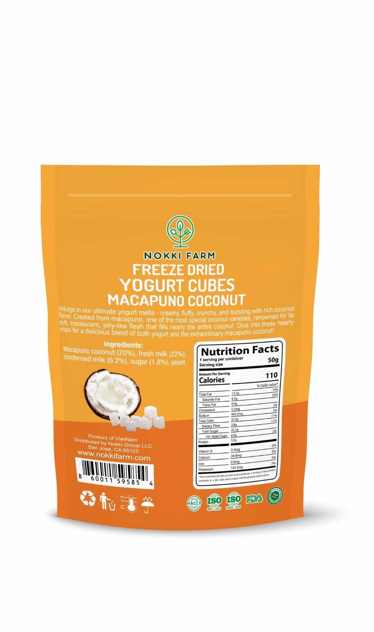(Pack Of 1) Nokki Farm Freeze-Dried Macapuno Coconut Yogurt Melts 50G | No Artificial Colors | No Preservatives | Non Gmo
