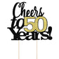 LVEUD Cake Topper - Cheers to 50 Years, 7x8 inches, Black Font with Golden Numbers, Model LX322-334