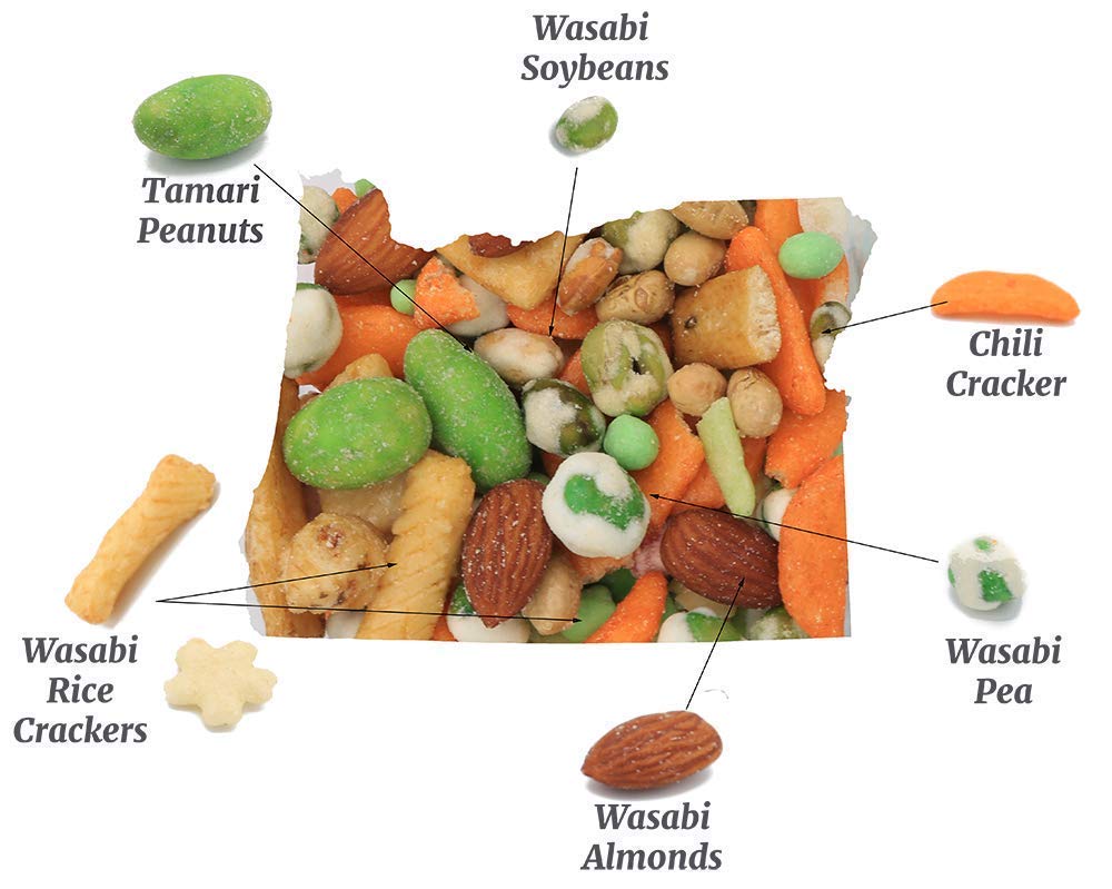 Oregon Farm Fresh Snacks Wasabi Peas & Rice Crackers Mix - Locally Sourced and Freshly Made Asian Snacks with Wasabi Almonds, Pe