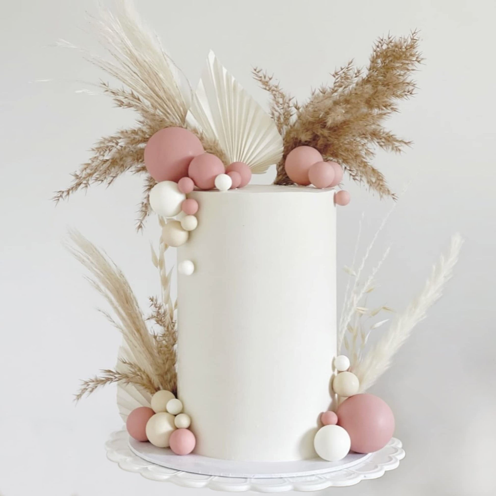 50 Pcs Boho Cake Toppers Mini Balls Cake Topper Various Dried Pampas Grass Cake Decor For Boho Home Wedding Cake Decoration (Whi