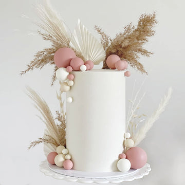 50 Pcs Boho Cake Toppers Mini Balls Cake Topper Various Dried Pampas Grass Cake Decor For Boho Home Wedding Cake Decoration (Whi