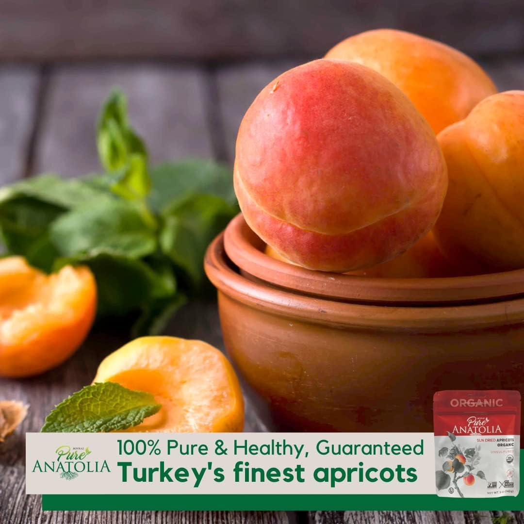100% Organic Turkish Sun Dried Apricots By Pure Anatolia - No Sugar Added, Non Gmo, Sulfur Free, Vegan, Halal, Kosher - Healthy