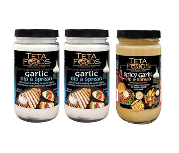 Teta Foods Assorted Selection of Middle Eastern Garlic Spread - Toum (2 Regular Garlic, 1 Spicy)