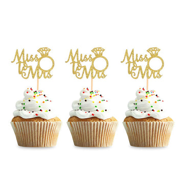 36Pcs Miss To Mrs Gold Cupcake Toppers Wedding Bridal Shower Engagement Party Decoration Picks
