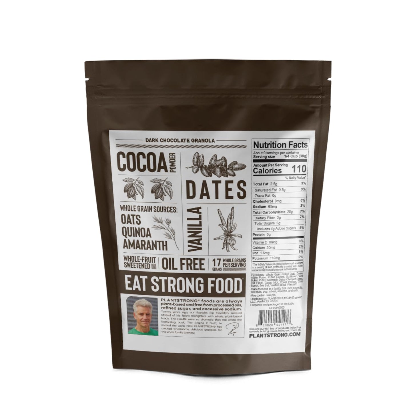 Plantstrong Dark Chocolate Granola Snack Mix - Whole-Grain, Whole-Fruit Sweetened, Plant-Based, Oil Free - Pack Of 4 X 9Oz Bags