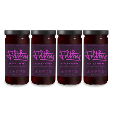Filthy Food Black Amarena Cherries - Premium Cocktail Garnish - Non-GMO, Gluten Free - 8oz Jar, 4 Count