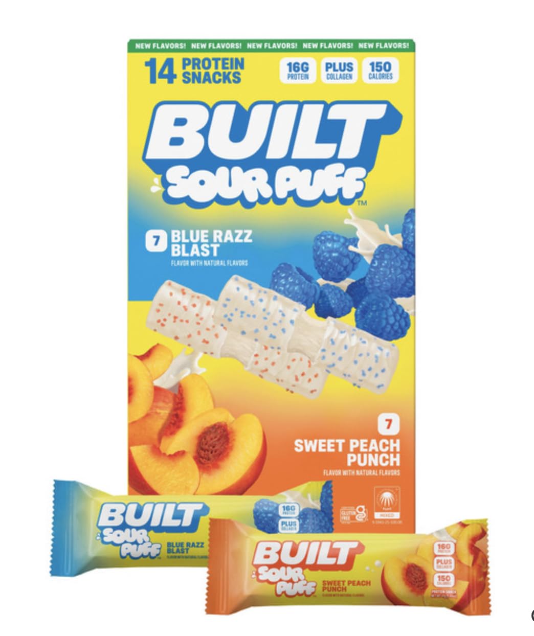 14 Bars Sour Puff Variety Pack 7 - Blue Razz Blast and 7 - Sweet Peach Punch