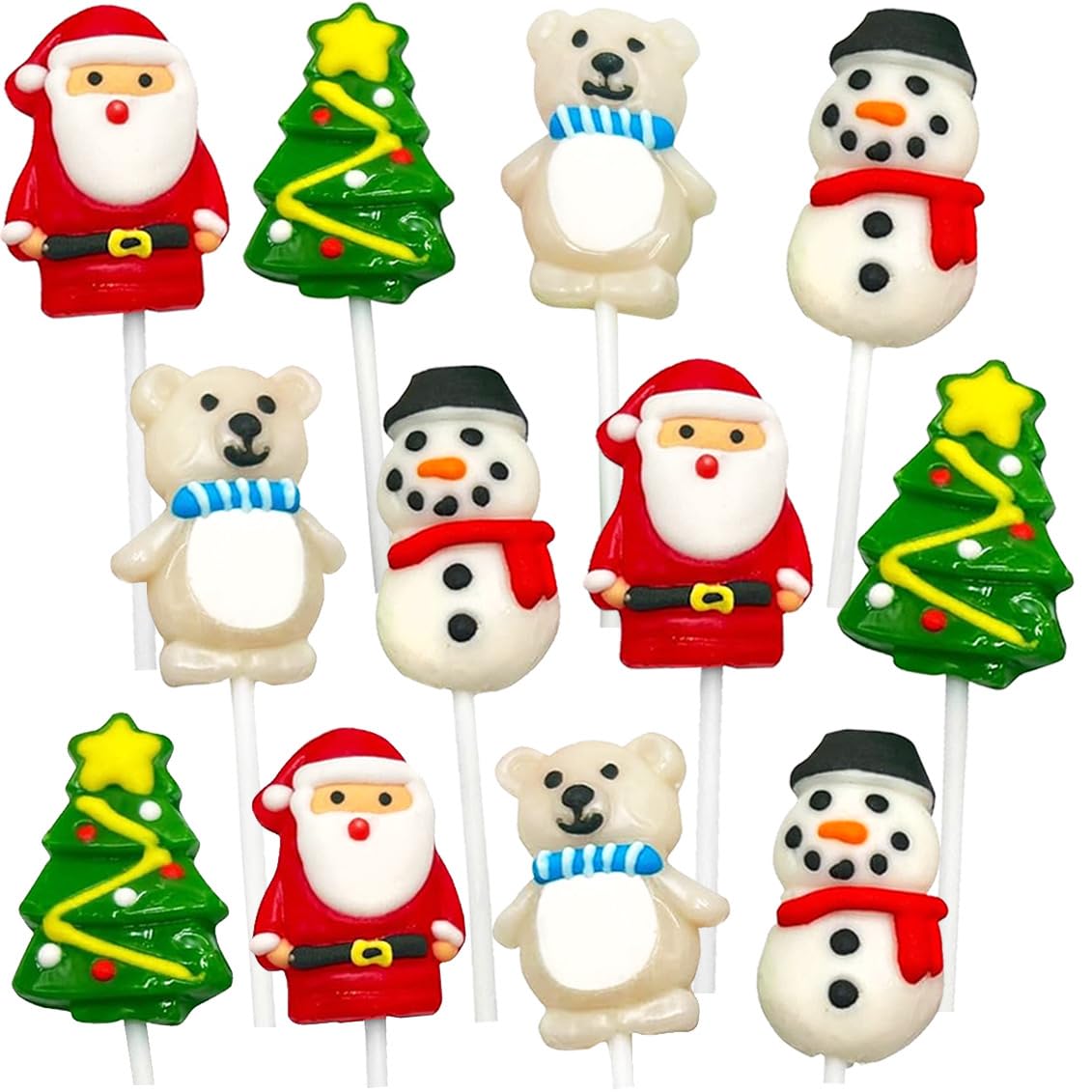Christmas Lollipops - Holiday Suckers - 24 Individually Wrapped Bulk - Christmas Candy Variety Pack - Santa, Christmas Tree, Sno