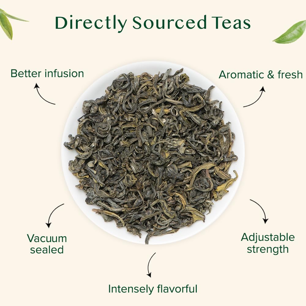 Vahdam, Himalayan Green Tea Leaves (50+ Cups, 3.53 Oz) Non Gmo, Gluten Free | High Elevation Grown Green Tea Leaves From Himalayas | Pure Unblended Single Origin Green Loose Leaf Tea | Vacuum Sealed