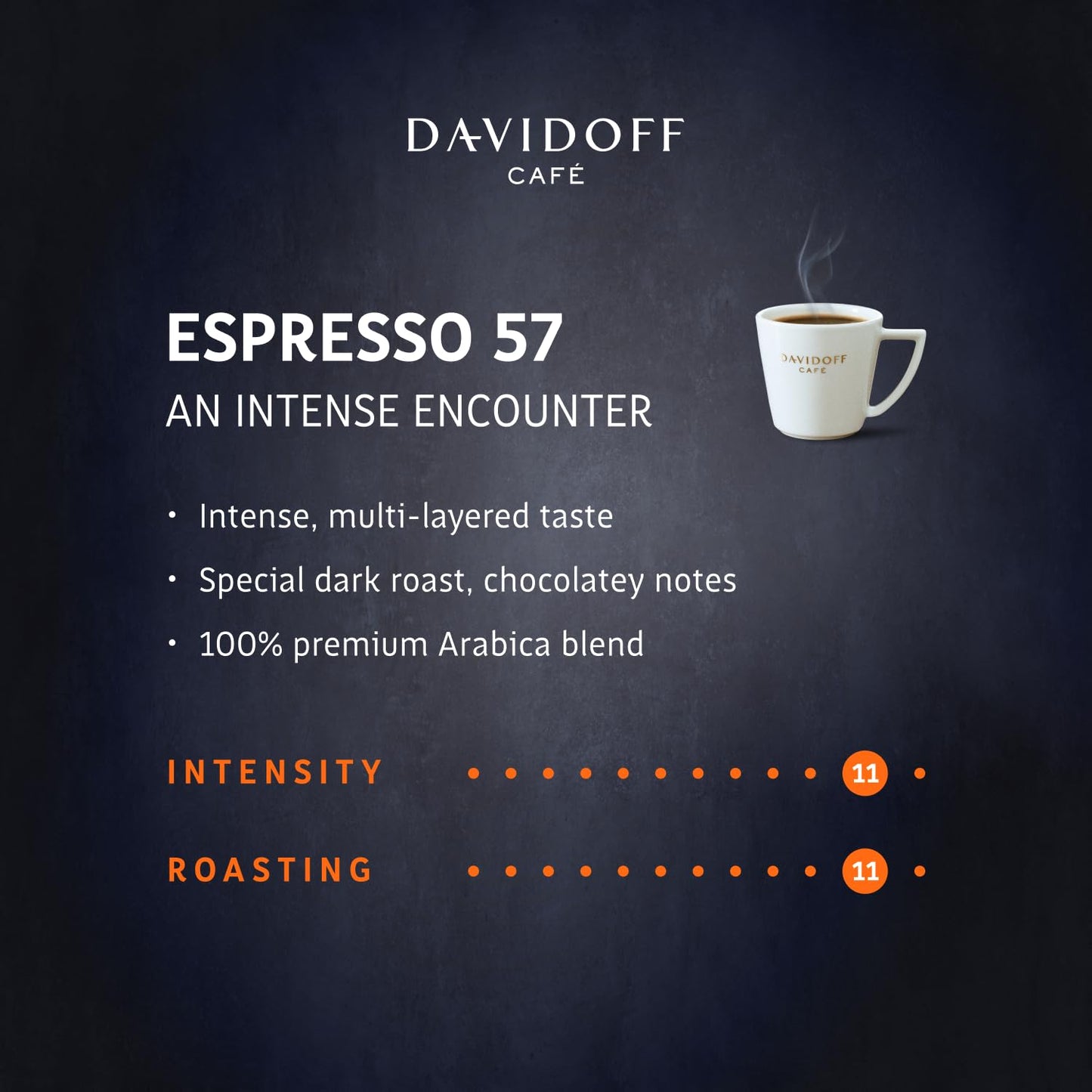 Davidoff Espresso 57 Instant Coffee - Dark And Chocolatey - Intense Roast With A Smooth Aroma - 100% Arabica Beans - 11/12 Inten