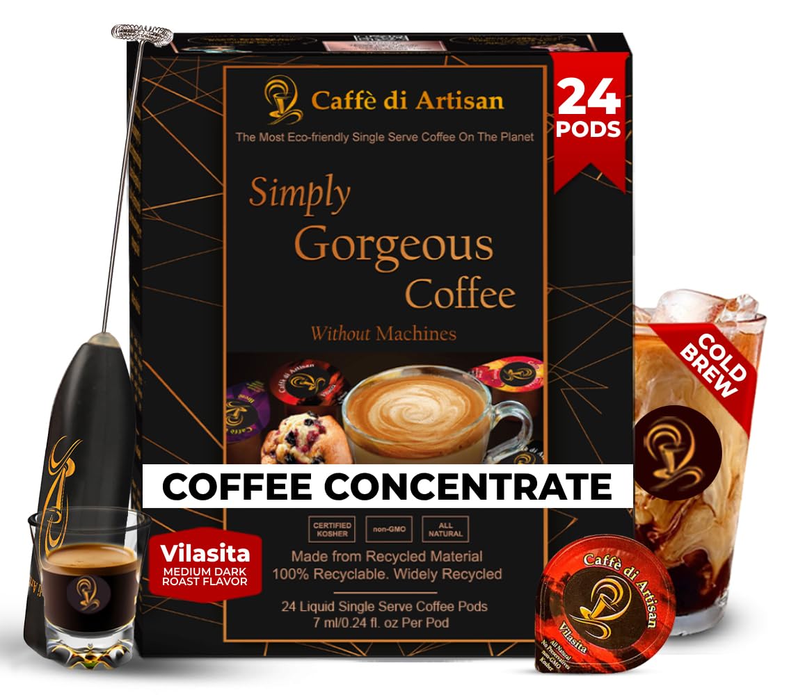 Caffè di Artisan Liquid Coffee Pods – Premium Cold Brew & Iced Coffee – Arabica Medium Dark Roast – 24 Count