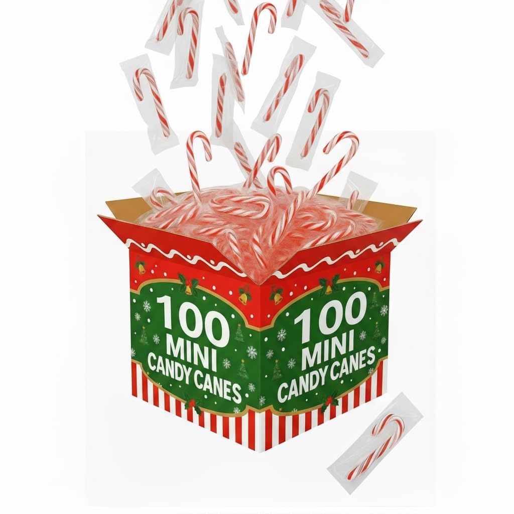 Mini Candy Canes, Red And White Peppermint Christmas Candy, Individually Wrapped, 100 Pack, Perfect For Holiday Gifts, Stocking Stuffers, Party Favors, Decorations (100 Count - Minis)