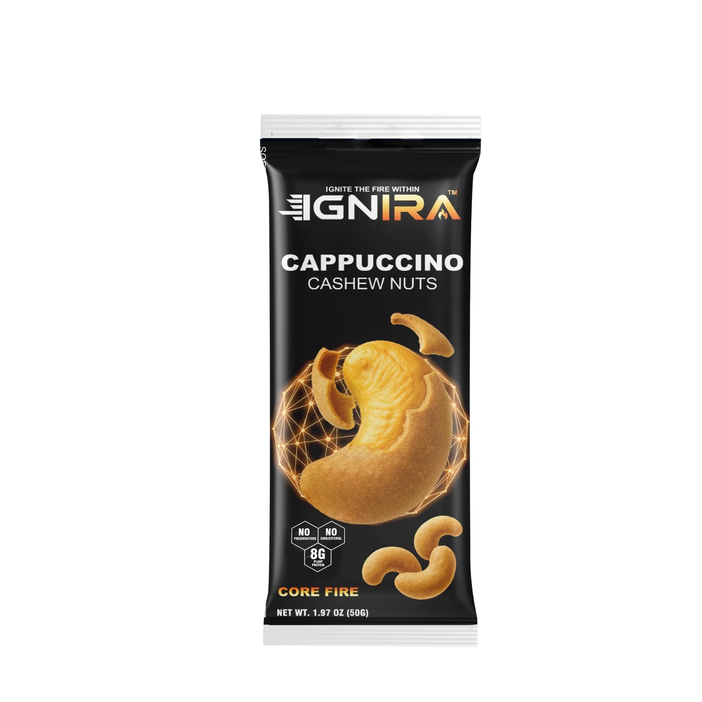IGNIRA Cappuccino Cashew Nuts - Roasted Cashew Nuts with Cappuccino Flavor, Coffee-Flavored, Crunchy Plant-Based Protein Snack, 