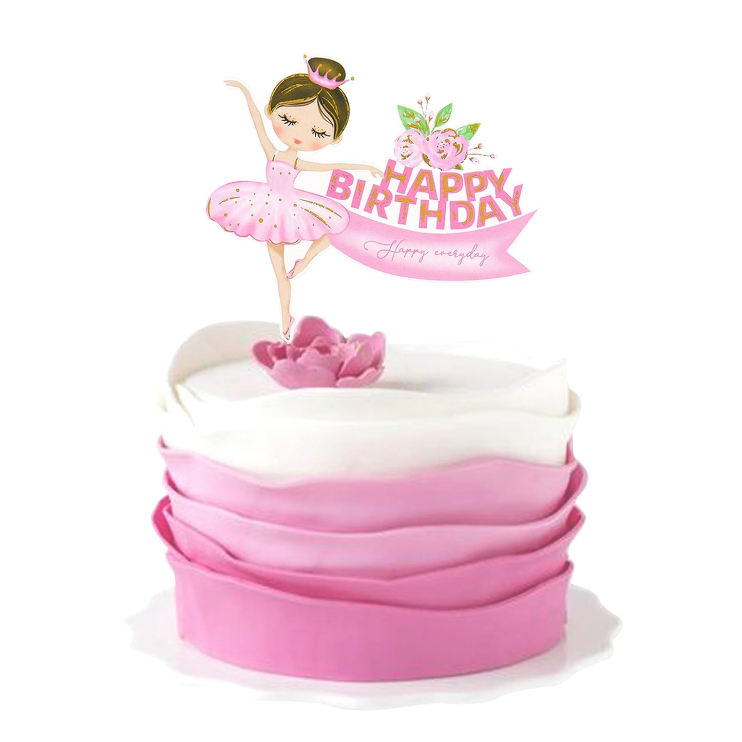 Ercadio 1 Pack Ballerina Tutu Cake Toppers Pink Ballet Girl Happy Birthday Cake Toppers Ballet Slipper Cake Picks For Ballerina 