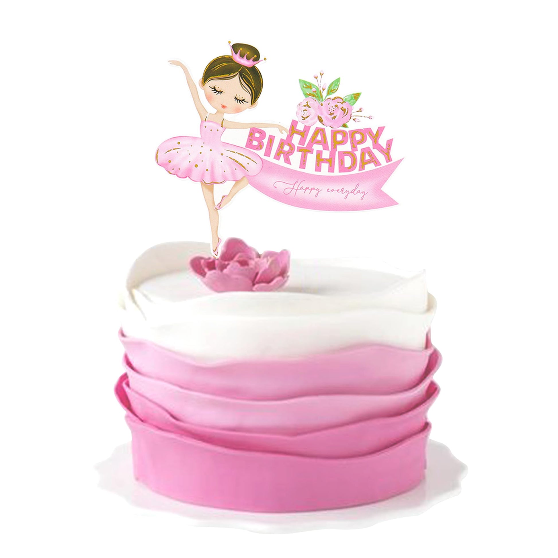 Ercadio 1 Pack Ballerina Tutu Cake Toppers Pink Ballet Girl Happy Birthday Cake Toppers Ballet Slipper Cake Picks For Ballerina 