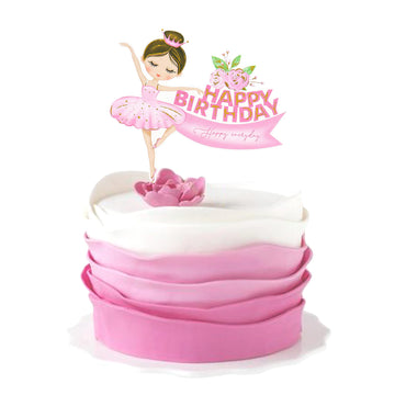 Ercadio 1 Pack Ballerina Tutu Cake Toppers Pink Ballet Girl Happy Birthday Cake Toppers Ballet Slipper Cake Picks For Ballerina 