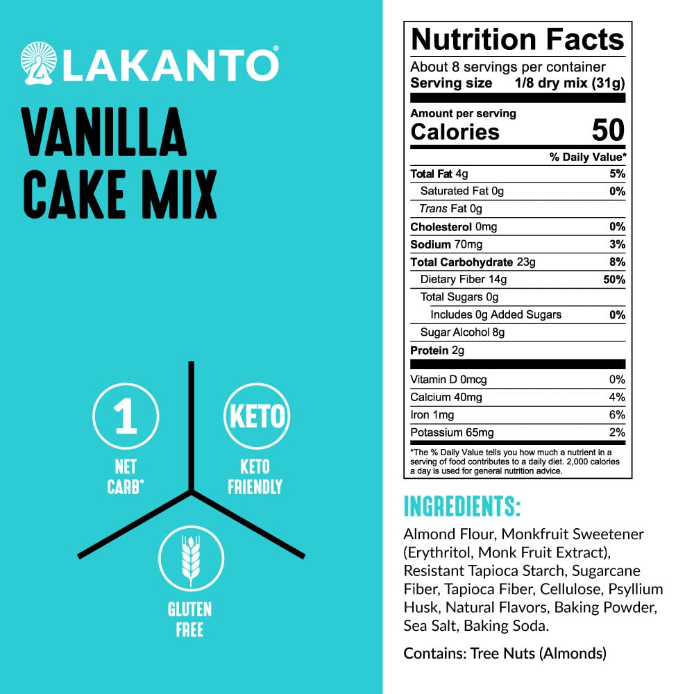 Lakanto Sugar Free Keto Cake Mix - Sweetened with Monk Fruit, Gluten Free, 1 Net Carb, Keto Diet Friendly, Delicious - Vanilla