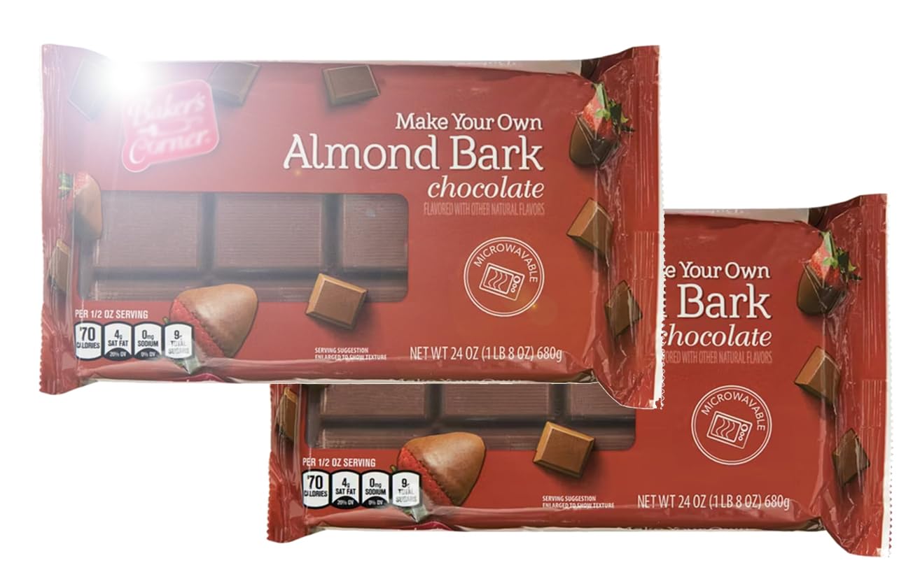Chocolate Almond Bark 24 oz, Bakers Melting Dipping Snack Snacking Food Dessert For Easter Bunny Molds, Gluten Free 2 Pack