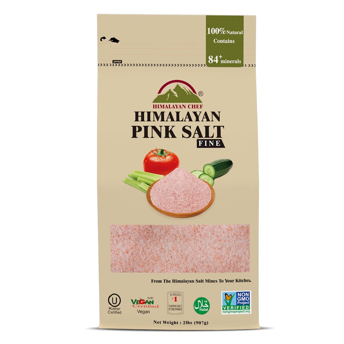 Himalayan Chef Pink Himalayan Salt, Fine Grain, 2 Pound (Pack of 2), Coarse Grain