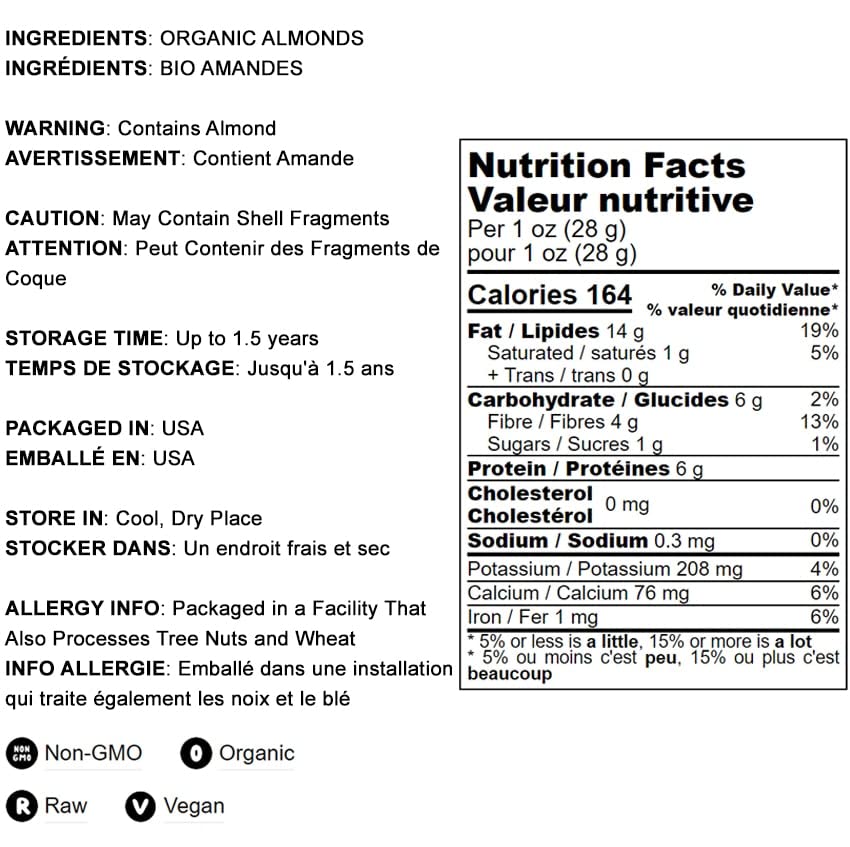 Food To Live Organic California Almonds, 8 Pounds - Non-Gmo, Whole, Unsalted, Unroasted, Keto, Vegan Nuts In Bulk. Rich In Vitam