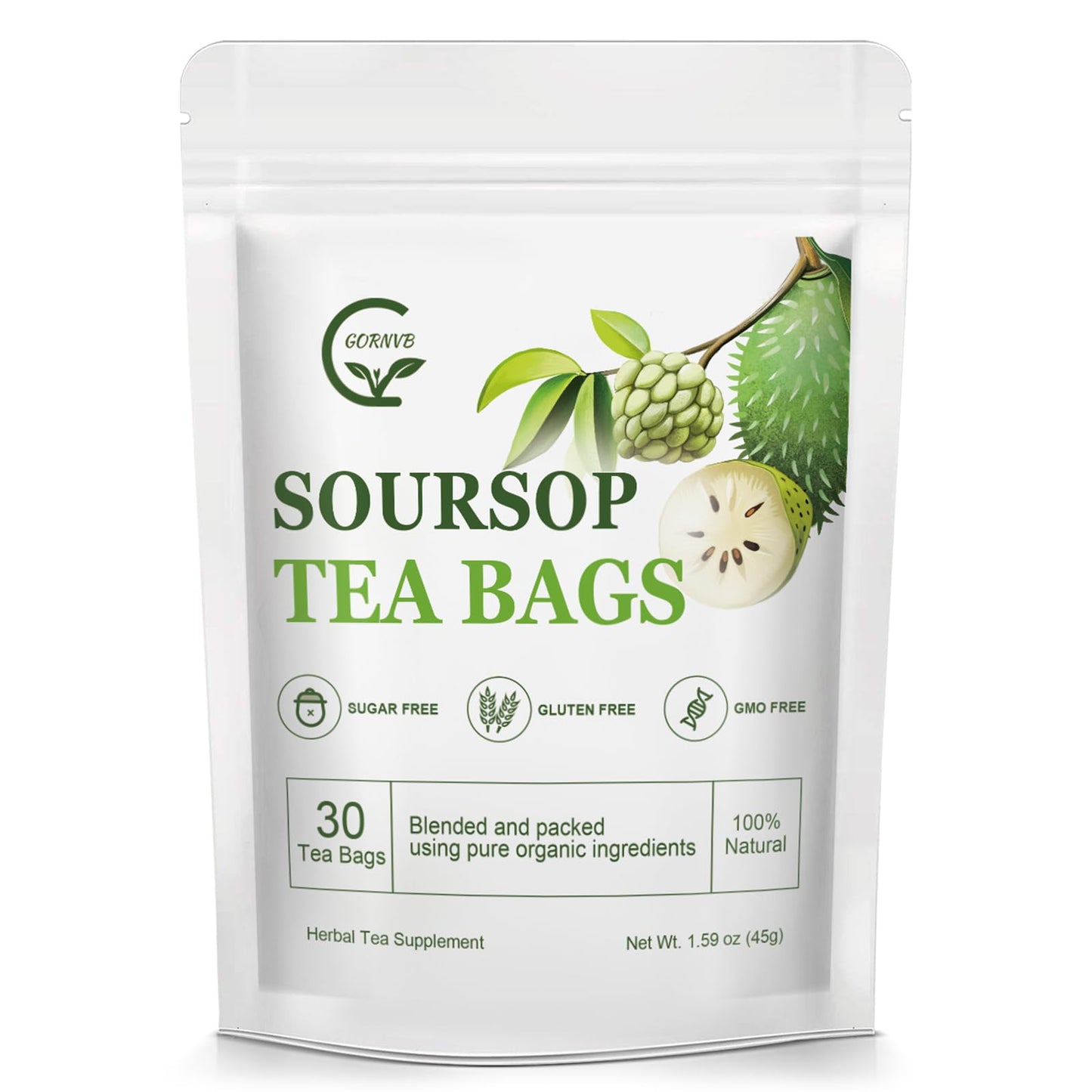 Organic Soursop Leaf Tea Bags | Annona Muricata Herbal Tea for Relaxation & Wellness | Caffeine-Free  Antioxidant Rich | 30 Count | Gluten-Free  Non-GMO