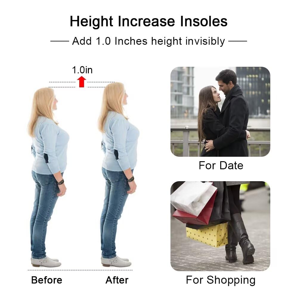 Drfoot Height Increase Insoles, Heel Cushion Inserts, Heel Lift Inserts For Leg Length Discrepancies (Large (1 Height))