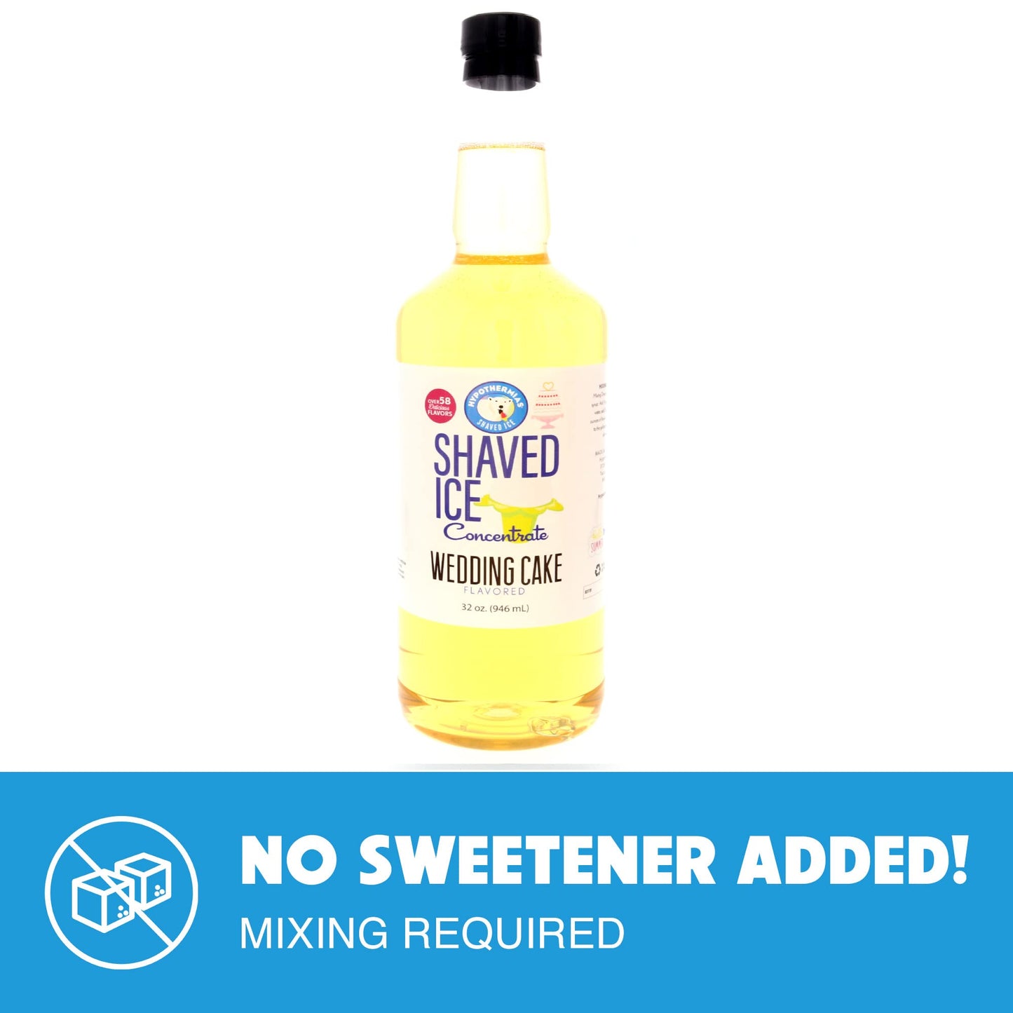 Hypothermias Shaved Ice Syrup Concentrate - Wedding Cake Flavor - 32 Fl Oz - Makes 8 Gallons - Unsweetened, Must Add Sweetener and Water