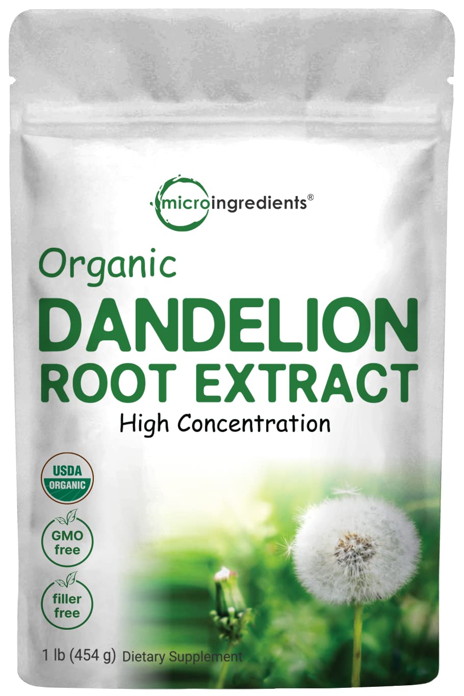 Micro Ingredients Organic Dandelion Root Tea Powder, 16oz, Caffeine Free, Non-GMO, Up to 450 Servings