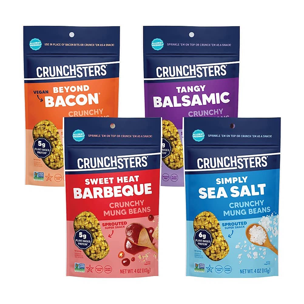 Crunchsters Sprouted Mung Beans, Plant-Based Protein Super-Snack And Salad Topper, Gluten-Free, Nut-Free, Vegan, 5G Protein/Serv