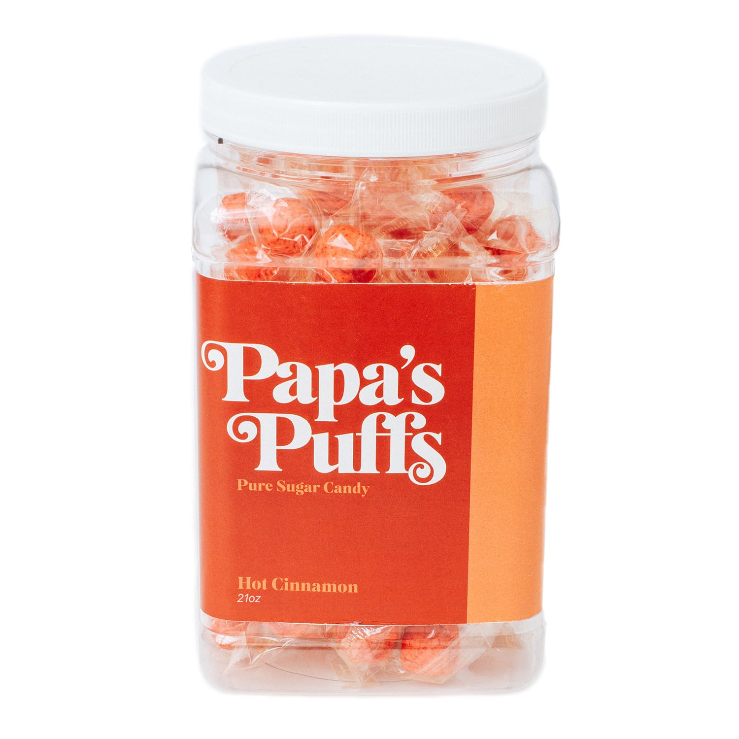 Papa'S Puffs Cinnamon Flavored Pure Sugar Candy - Individually Wrapped In Resealable Tub - Fat-Free, Gluten-Free, Cholesterol-Fr