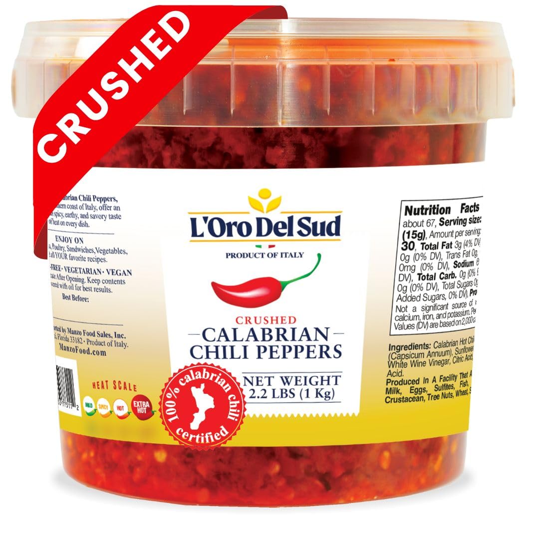 Crushed Calabrian Chili Peppers Paste, 2.2 lb (1 kg) Spread, Chopped, Grown and Packed in Calabria Italy, Authentic Italian, Spi