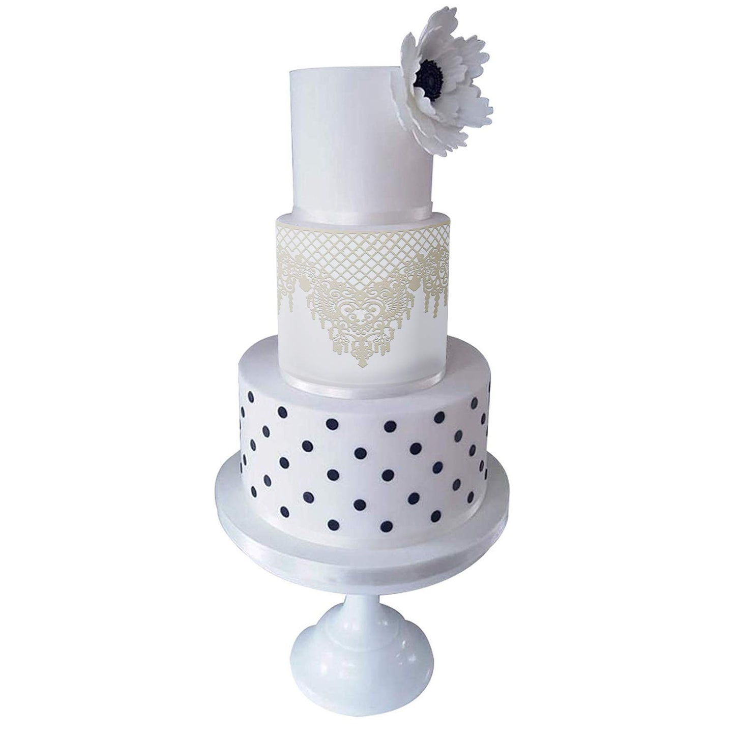 FUNSHOWCASE Edible Cake Lace Set, 10-Piece, 12-Inch, Lattice Diamond Scallop, Ivory White, Model 1570