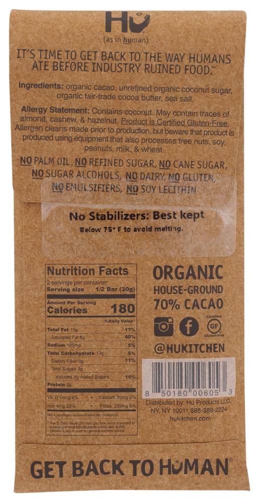 Hu Salty Dark Chocolate, Natural Organic Vegan, Gluten Free, Paleo, Non GMO, Fair Trade Dark Chocolate, 2.1oz