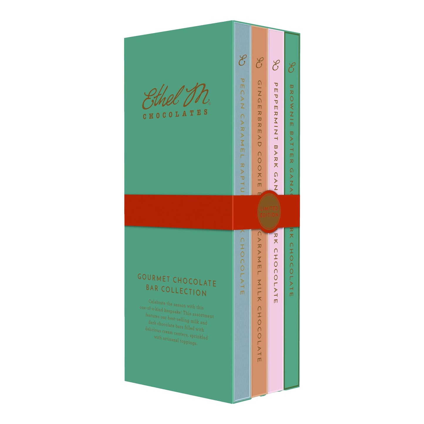 Ethel M Chocolates Holiday Luxe Library, 4-Pack of Gourmet Holiday Chocolate Bars