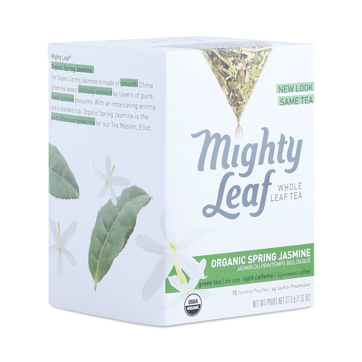 Mighty Leaf Organic Spring Jasmine Tea, Lightly Caffeinated Green Tea With Jasmine, 15 Whole Leaf Silk Bags (Pack Of 3)