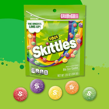 Skittles Sours Chewy Candy Bulk, 9 Oz Resealable Bags, 8 Count Bags, Bulk Box