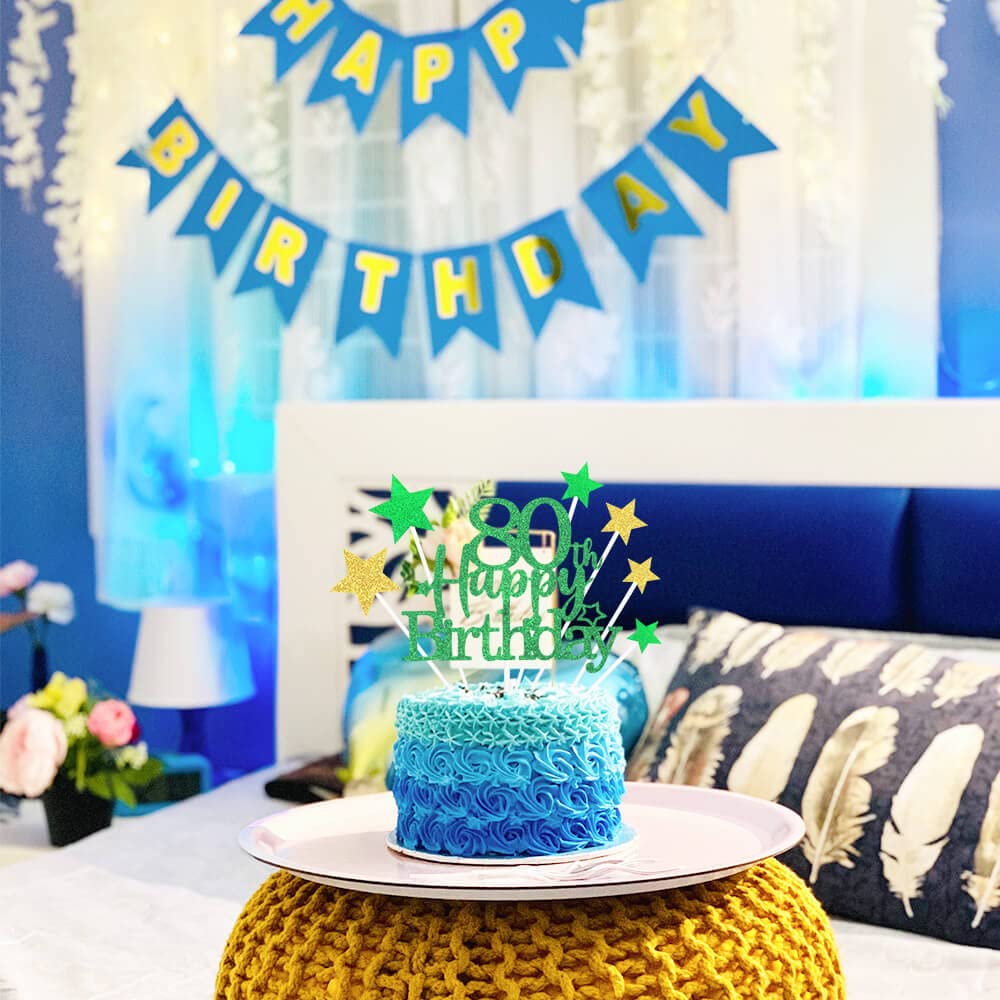 Glittery 80Th Happy Birthday Cake Topper With Star,Personalised 80 Birthday Cake Toppers Party Decorations Party Supplies For Bo