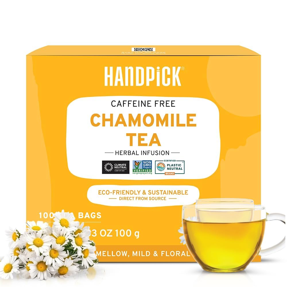 HANDPICK Organic Chamomile Tea Bags - Caffeine Free Herbal Tea - 100 Count