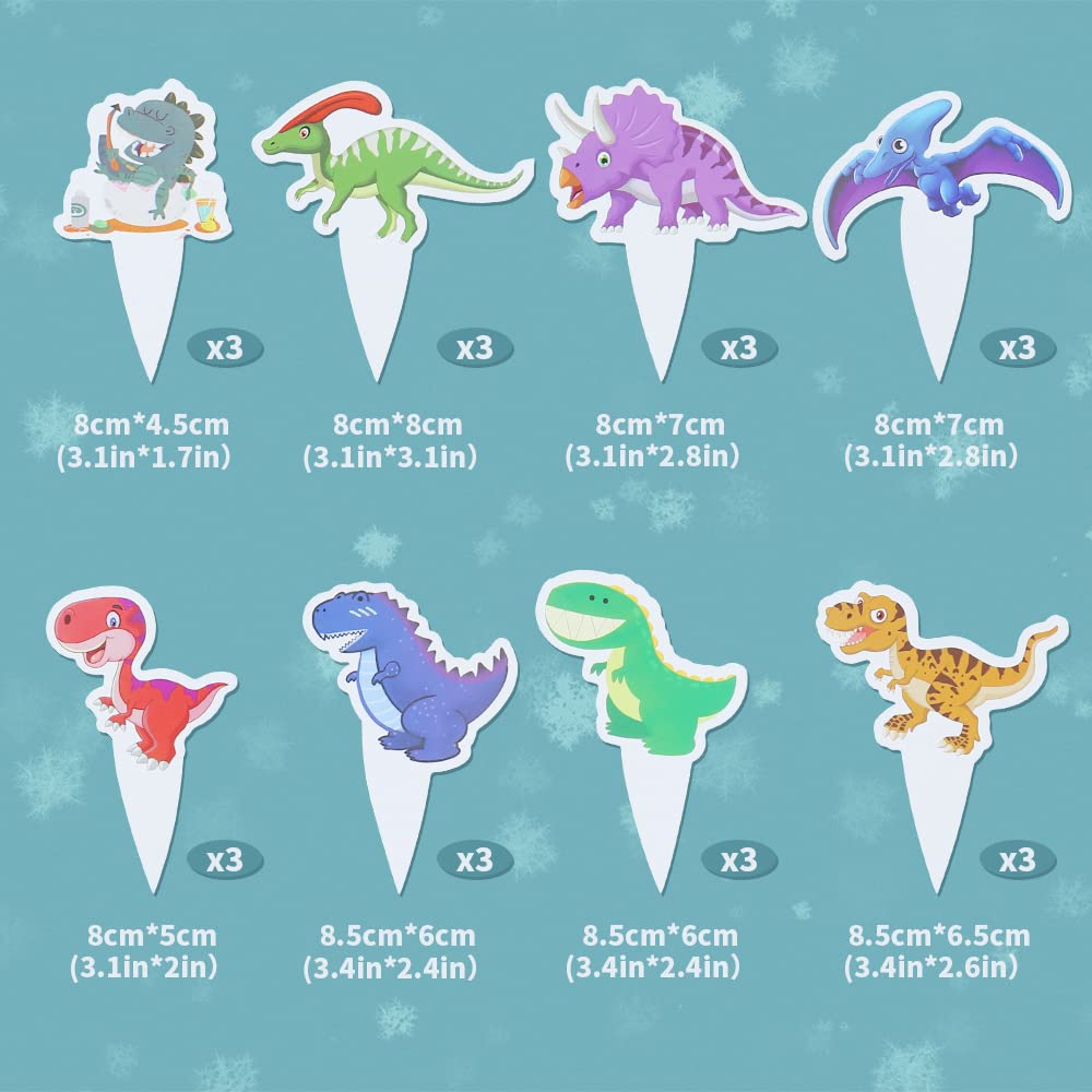 48 Pieces Dinosaur Cupcake Toppers And Wrappers, Cartoon Dino For Boys Girls Kids Birthday Party Baby Shower Jurassic Park Theme