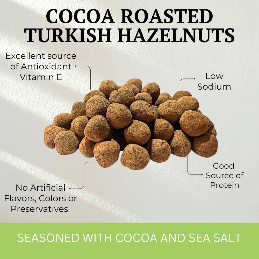 OTTONUTS Cocoa Roasted Turkish Hazelnuts, 5 OZ Resealable Bag, Non-GMO Vegan Snack, Good Source of Protein, Small Size