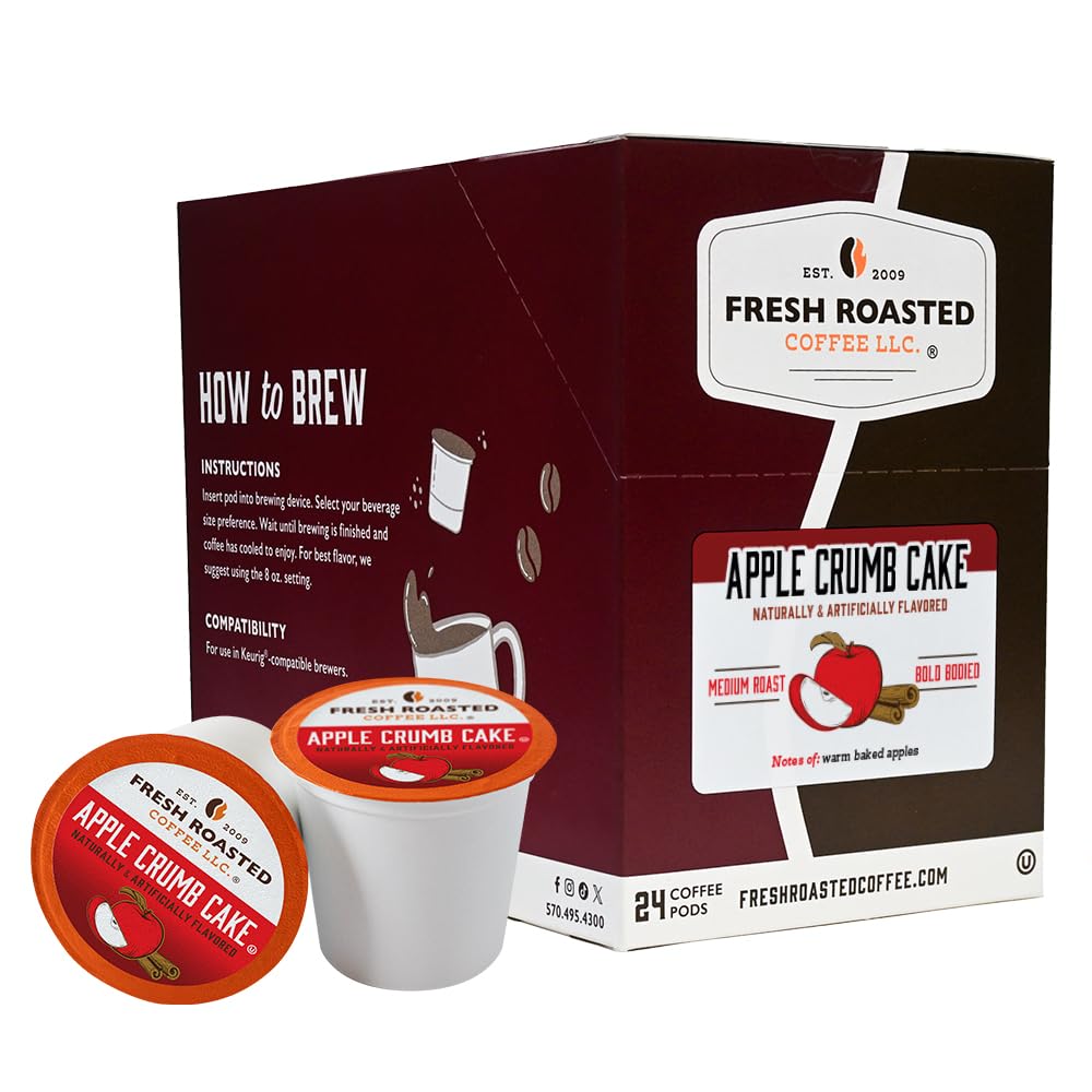 Fresh Roasted Coffee, Apple Crumb Cake, Flavored Coffee Pods, K-Cup Compatible, 24 Count