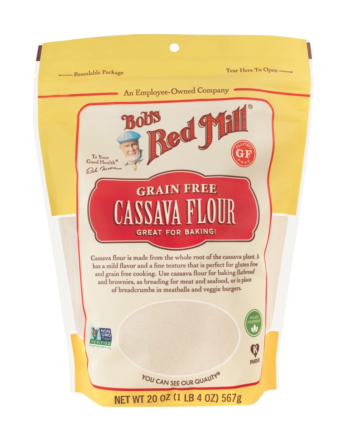 Bob s Red Mill Cassava Flour, 20oz (Pack of 4) - Non GMO, Gluten Free, Vegan, Paleo Friendly, Kosher