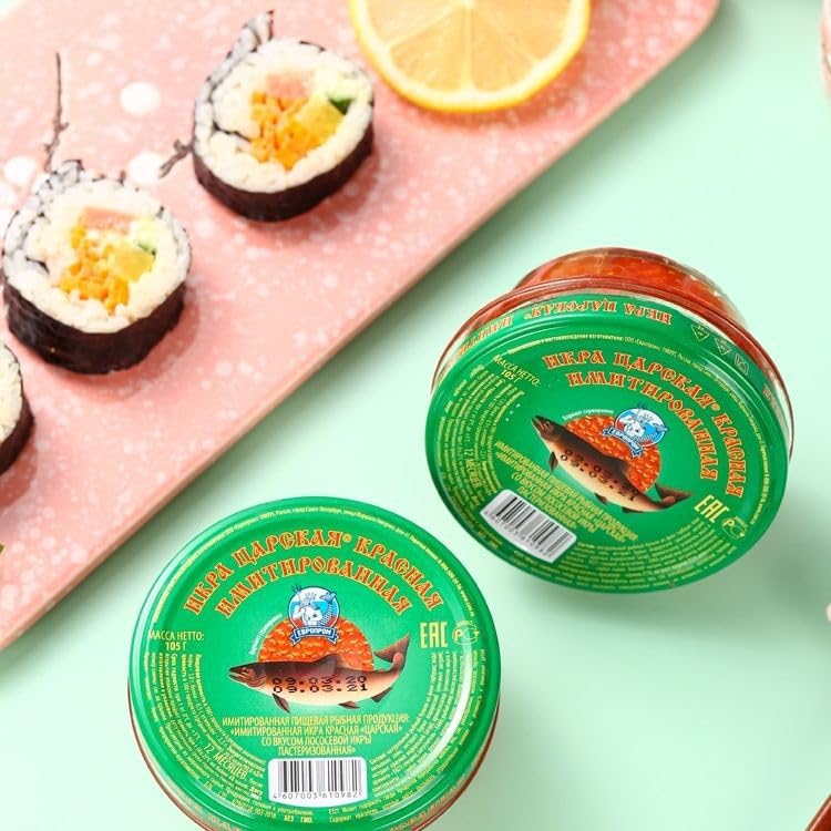 Enhanced Salmon Roe Caviar, 102G, Red-Orange Fish Eggs, Russian Style (Red)