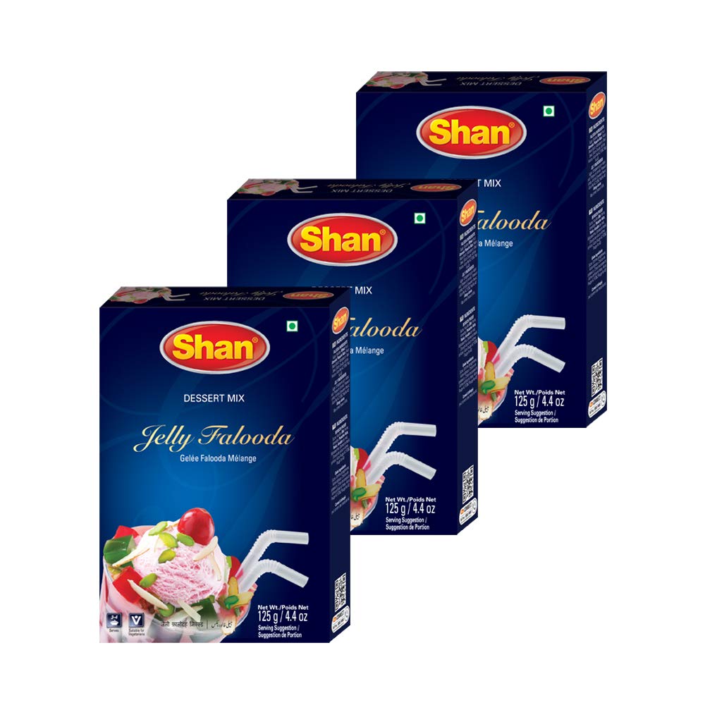 Shan Jelly Falooda Dessert Mix 4.41 oz (125g) - Powder for Ice Cream, Dry Fruit, Jelly and Noodles Milk Shake - Suitable for Veg