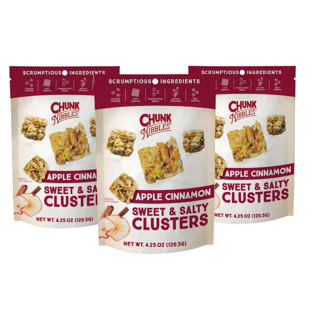 Chunk Nibbles Snack Clusters | Apple Cinnamon Bite-Size Clusters | 4.25oz (Pack of 3)