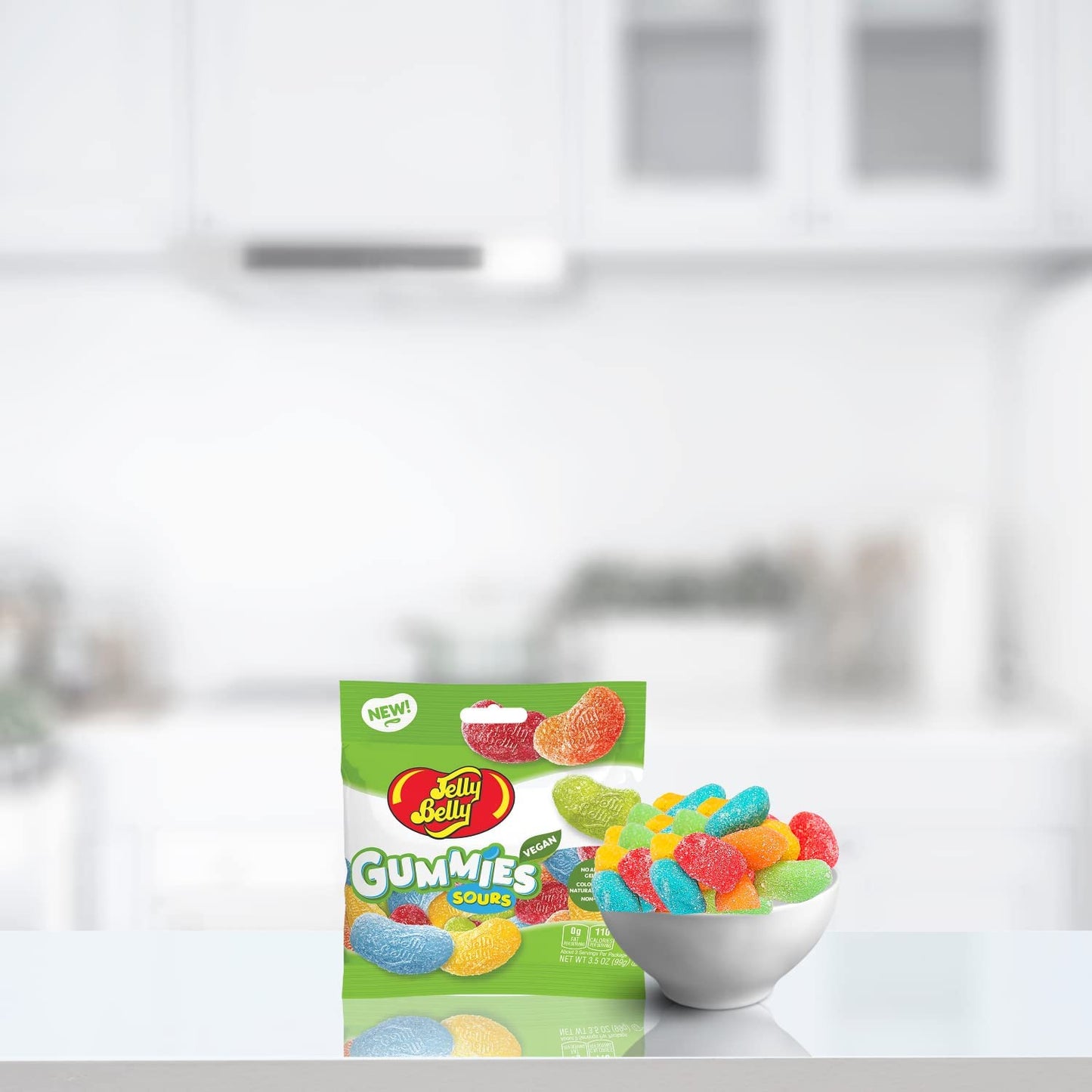Sweetzo Sour Gummy Jelly Bean Shaped Candies, Fruit Flavored Jumbo Vegan Gummies, Bagged Chewy Candy - 3.5 Ounces Each (Pack Of
