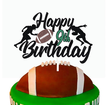 Happy 9Th Birthday Football Cake Topper 9Th Birthday Party Decorations Nine Years Old Rugby Player Scene Cake Decoration For Kid