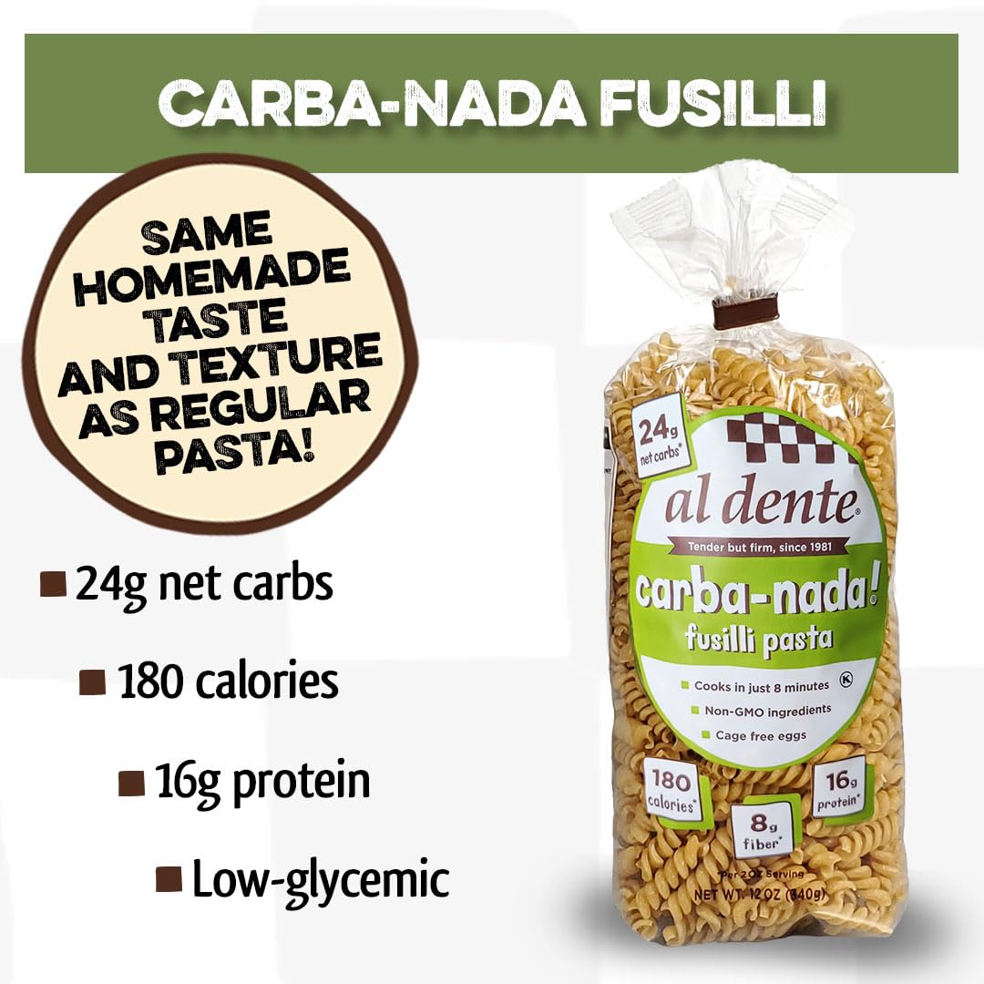 Al Dente Carba-Nada Fusilli, Yellow, 12 Ounce (Pack Of 6)