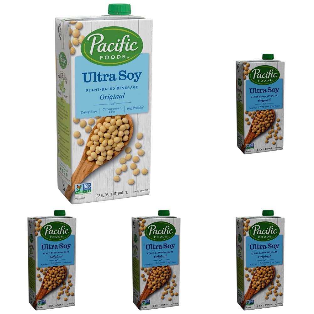 Pacific Foods Original Ultra Soy Milk, Plant Based Milk, 32 oz Carton (Pack of 5)