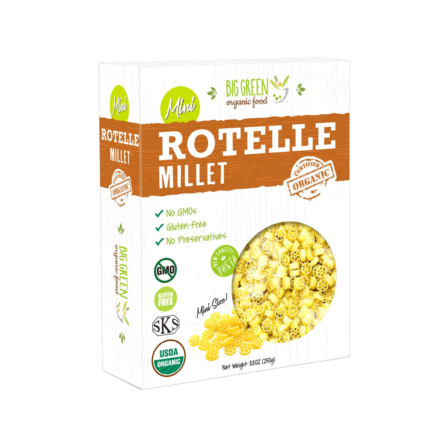 Mini Rice Millet Big Green Organic Food Organic Mini Millet Rotelle Pasta, Gluten-Free ...